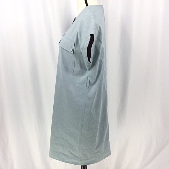 Theory Short Sleeve Utility Dress Womens Size 8 Eggshell Blue MISSING BELT STAIN - Picture 5 of 14